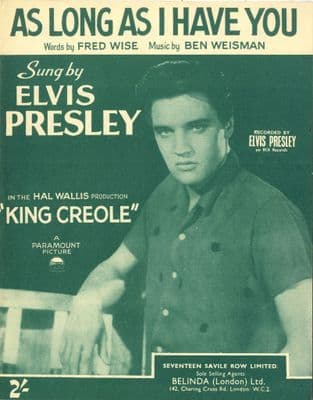 Elvis Presley - Sheet Music - As Long As I Have You -  Mint