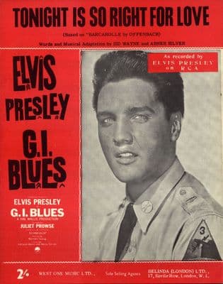 Elvis Presley - Sheet Music - Tonight Is So Right For Love - Mint
