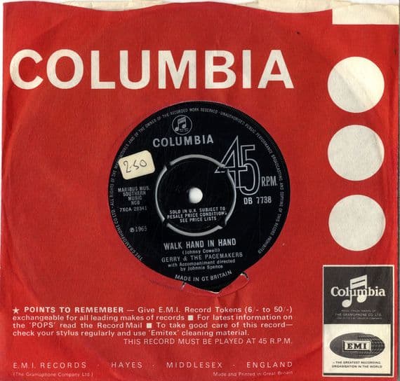Gerry & The Pacemakers - Wallk Hand In Hand/Dreams (DB 7738)