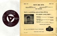 Pat Boone - Pat's Big Hits (RE-D 1118) Autographed - Ex/Ex