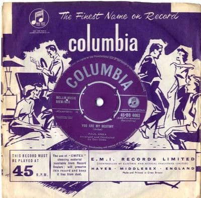 Paul Anka - You Are My Destiny/When I Stop Loving You (DB 4063) Small Lettering