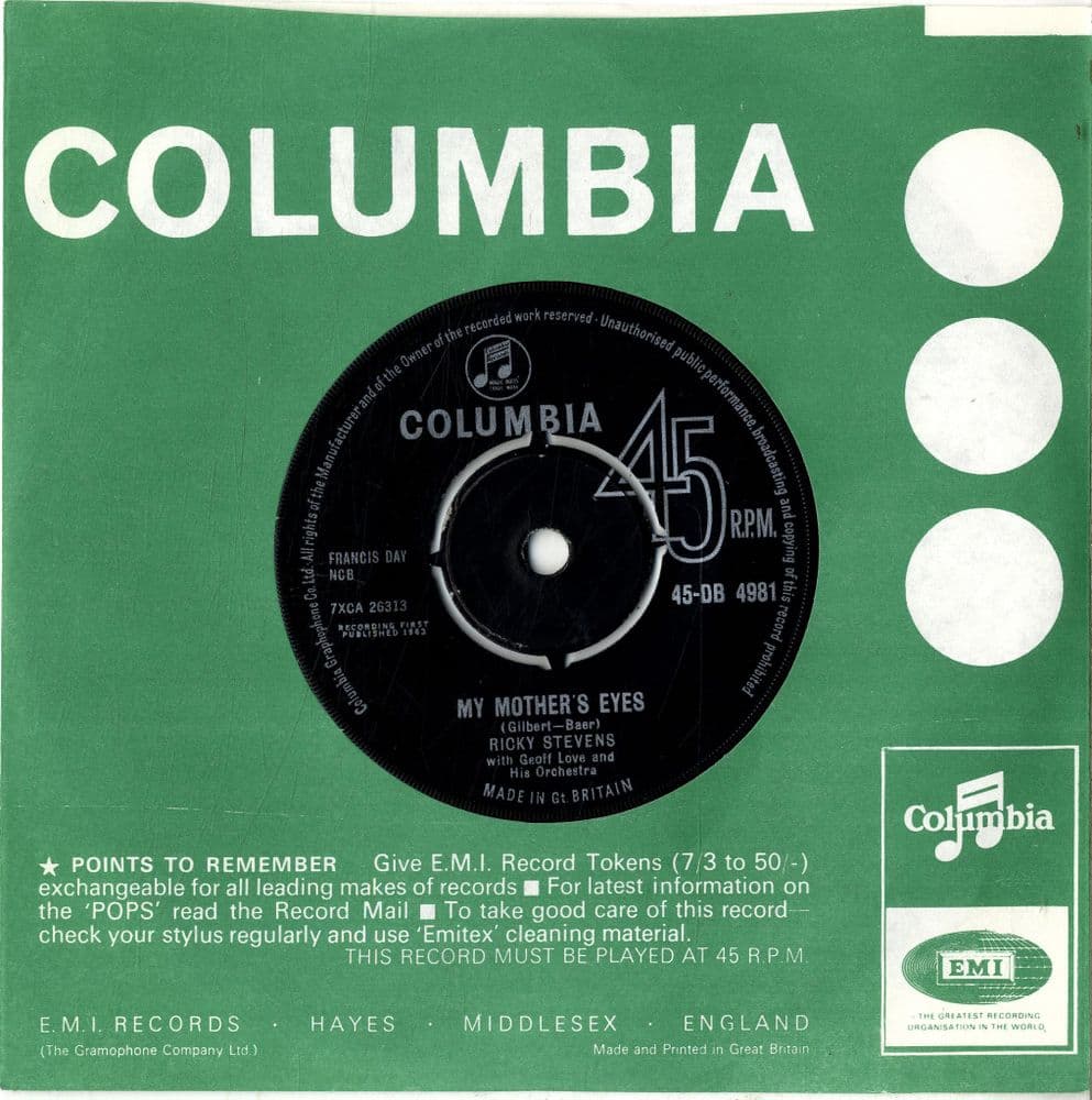 Ricky Stevens - My Mother s Eyes/I ll Get By DB 4981 Ex