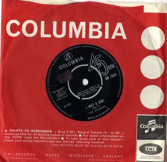 Shadows,The - I Met A Girl/Late Night Set (DB 7853)