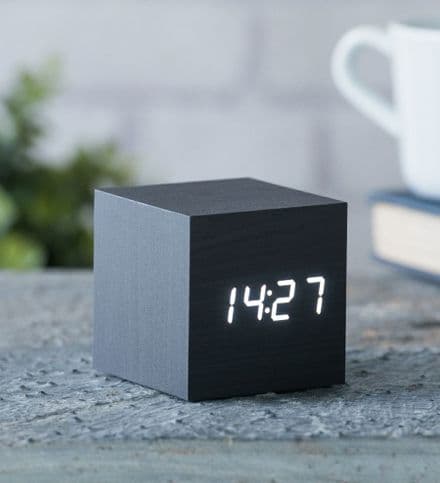 Gingko Cube Click Clock Black (White display)