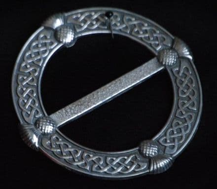 Ladycrow Large Pewter Scarf Ring "Celtic Knot with Thistles"