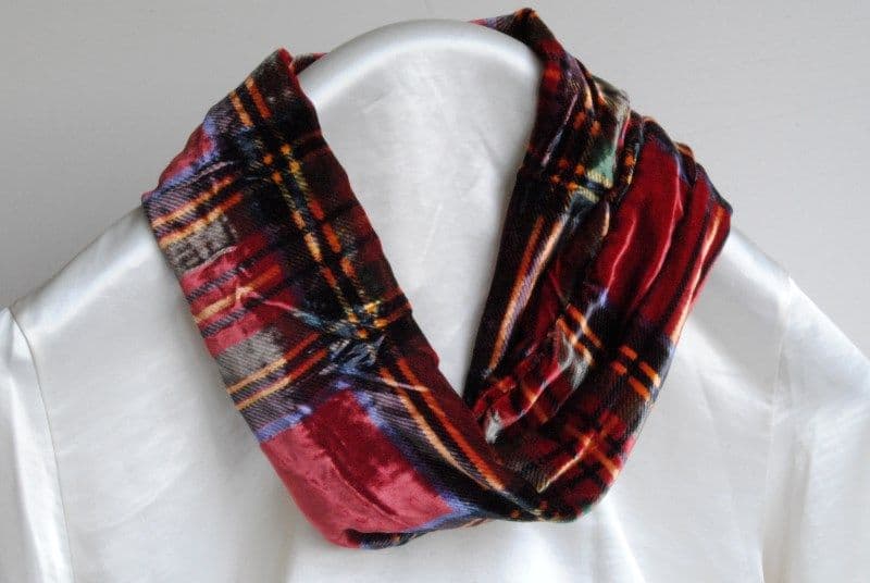 Ladycrow Tartan Silk Velvet Infinity Scarf Red