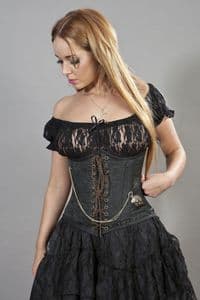 Black Brocade Steampunk Corset With Pocket Watch