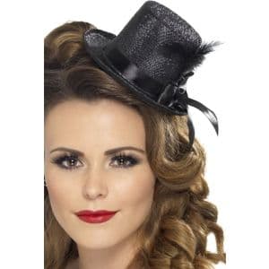Black Mini Top Hat With Feathers