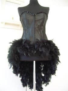 Black Satin Corset with Black Feather Bustle (Ebony)