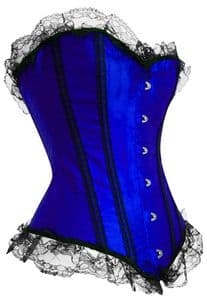 Blue Satin Overbust Corset (Steel Busk)