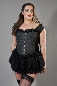 Duchess Plus Size Corset In Black Scroll Brocade