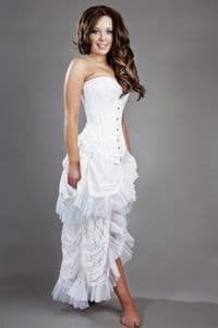 Elvira White Taffeta Dip Hem Skirt