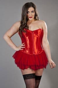 Glamour Plus Size Corset In Red Satin