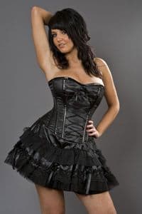 Lolita Mini Corset Dress In Black Satin