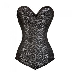 Long Silver Brocade Burlesque Corset