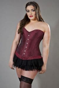 Petra Long Line Plus Size Corset In Burgundy Taffeta