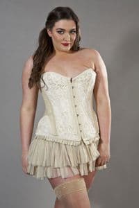 Petra Plus Size Corset In Cream Taffeta With Cream Lace Overlay