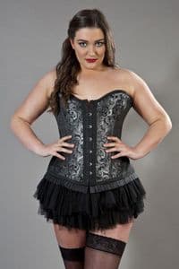Petra Plus Size Corset In Silver Scroll Brocade