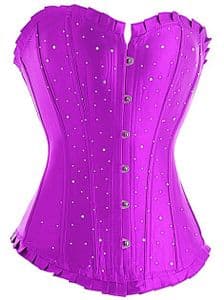 Purple Satin Overbust Corset with rhinestones