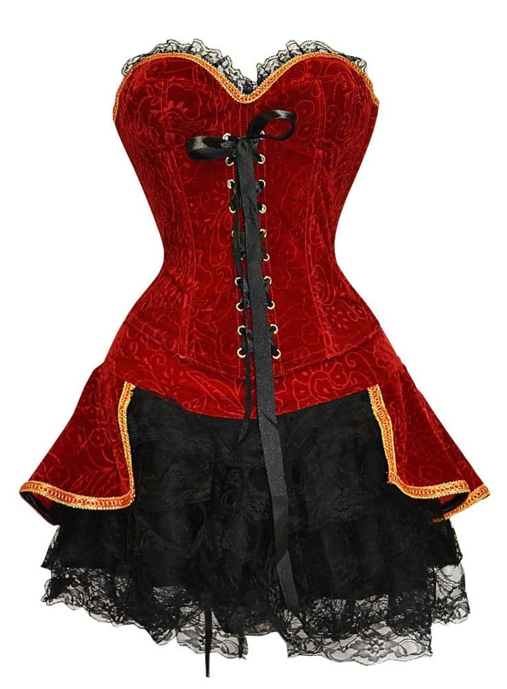 Red velvert Renaissance Corset Costume, renaissance pirate fancy dress,