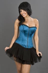 Turquoise Satin Burlesque Corset, turquoise blue corset, turquoise moulin rouge corset