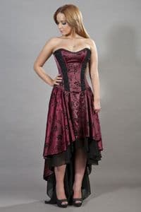 Valerie Corset Dress in Burgundy Satin Flock