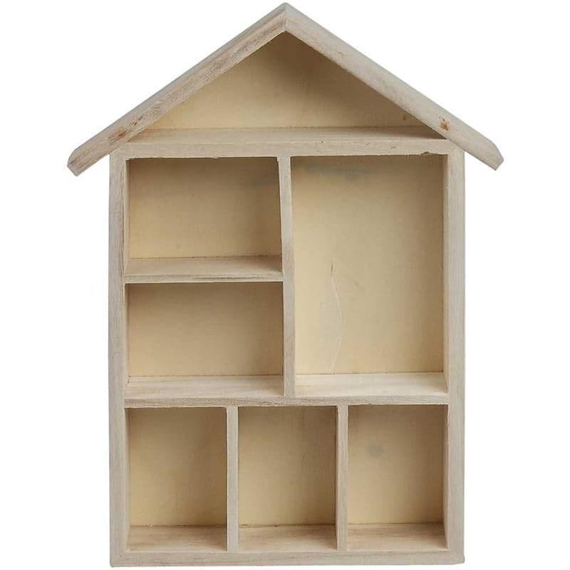 House shaped shelf display unit