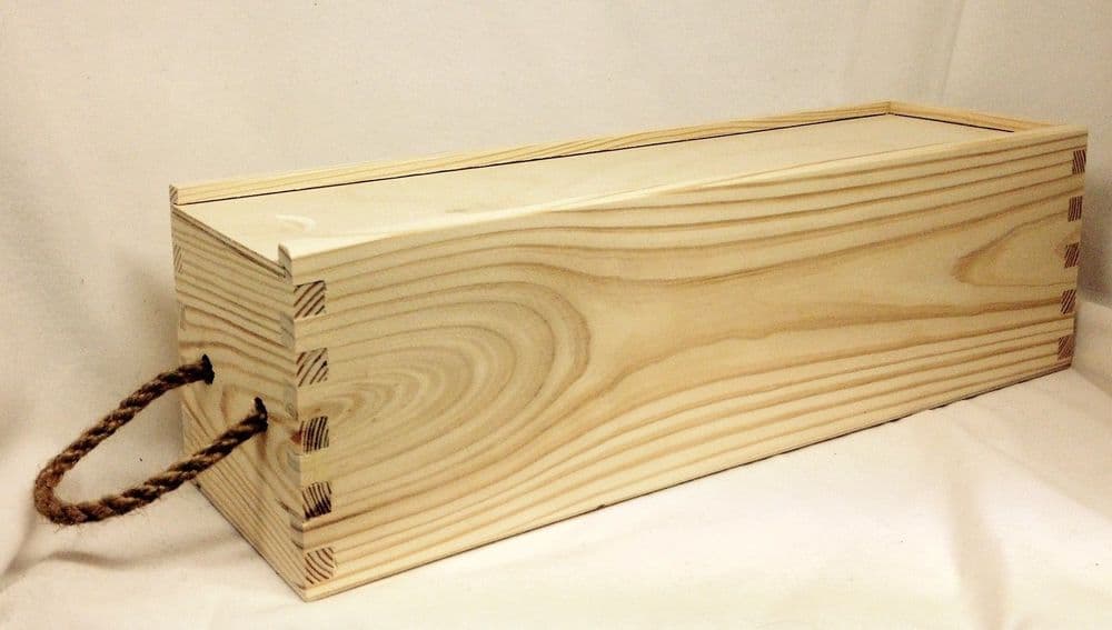 Pine Wood Single Wine Box With Sliding Lid