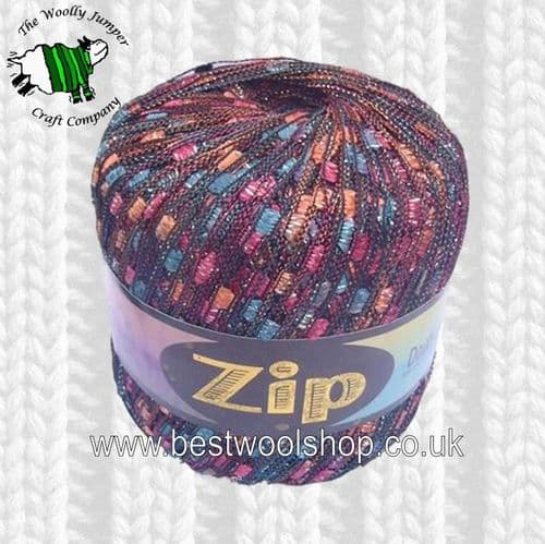 03G TEAL PINK ORANGE MIX - ZIP GLITTER LADDER TRELLIS SCARF & NECKLACE YARN