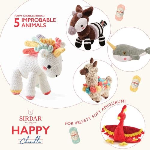 0548 SIRDAR HAPPY CHENILE BOOK 3 - 5 IMPROBABLE ANIMALS