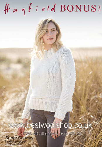 10003 PDF HAYFIELD BONUS SUPER CHUNKY SWEATER KNITTING PATTERN CHEST 32"-54"