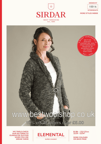 10016 PDF SIRDAR ELEMENTAL SUPER CHUNKY CARDIGAN KNITTING PATTERN 32"- 54"