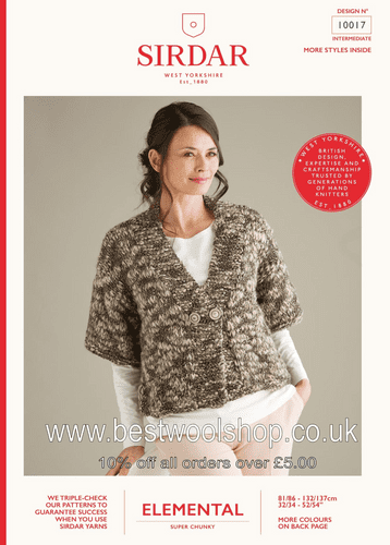 10017 PDF SIRDAR ELEMENTAL SUPER CHUNKY JACKET KNITTING PATTERN 32"- 54"