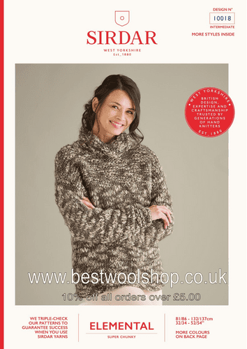 10018 PDF SIRDAR ELEMENTAL SUPER CHUNKY COWL NECK SWEATER KNITTING PATTERN 32"- 54"