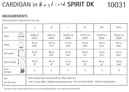 10031 PDF HAYFIELD SPIRIT DK CARDIGAN KNITTING PATTERN CHEST SIZE 32 ...