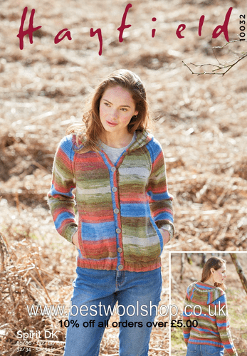 10032 PDF HAYFIELD SPIRIT DK HOODED CARDIGAN KNITTING PATTERN CHEST SIZE 32" TO 54"