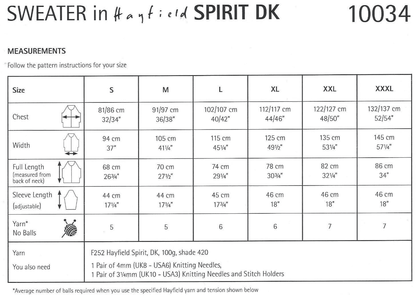 10034 PDF HAYFIELD SPIRIT DK SWEATER KNITTING PATTERN CHEST SIZE 32