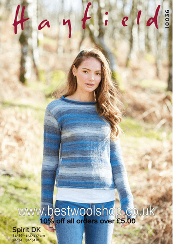 10036 PDF HAYFIELD SPIRIT DK SWEATER KNITTING PATTERN CHEST SIZE 32" TO 54"