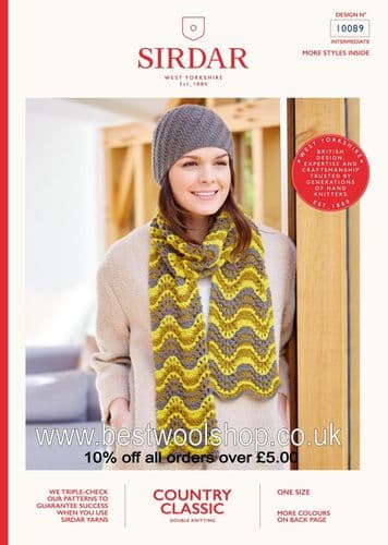10089 PDF SIRDAR COUNTRY CLASSIC DK HAT & SCARF KNITTING PATTERN