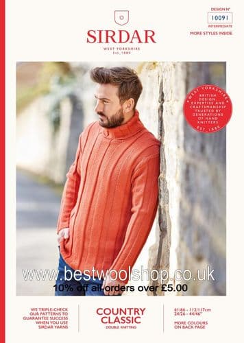 10091 PDF SIRDAR COUNTRY CLASSIC DK MENS SWEATER KNITTING PATTERN 24"- 46"