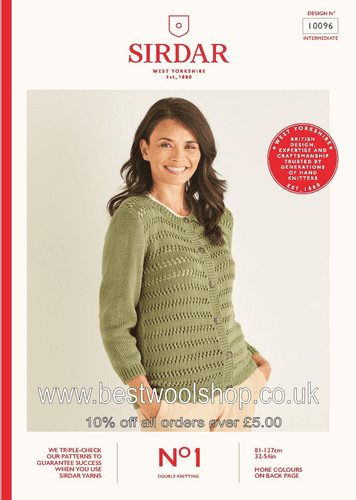 10096 PDF SIRDAR NO.1 CREPE DK CARDIGAN KNITTING PATTERN 32"- 54"