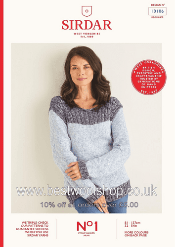 10106 PDF SIRDAR NO.1 STONEWASHED ARAN SWEATER KNITTING PATTERN 32"-54"