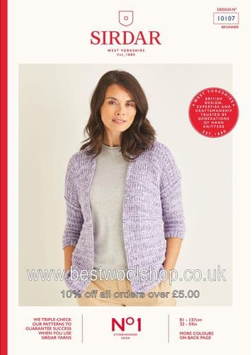 10107 PDF SIRDAR NO.1 STONEWASHED ARAN CARDIGAN KNITTING PATTERN 32"-54"