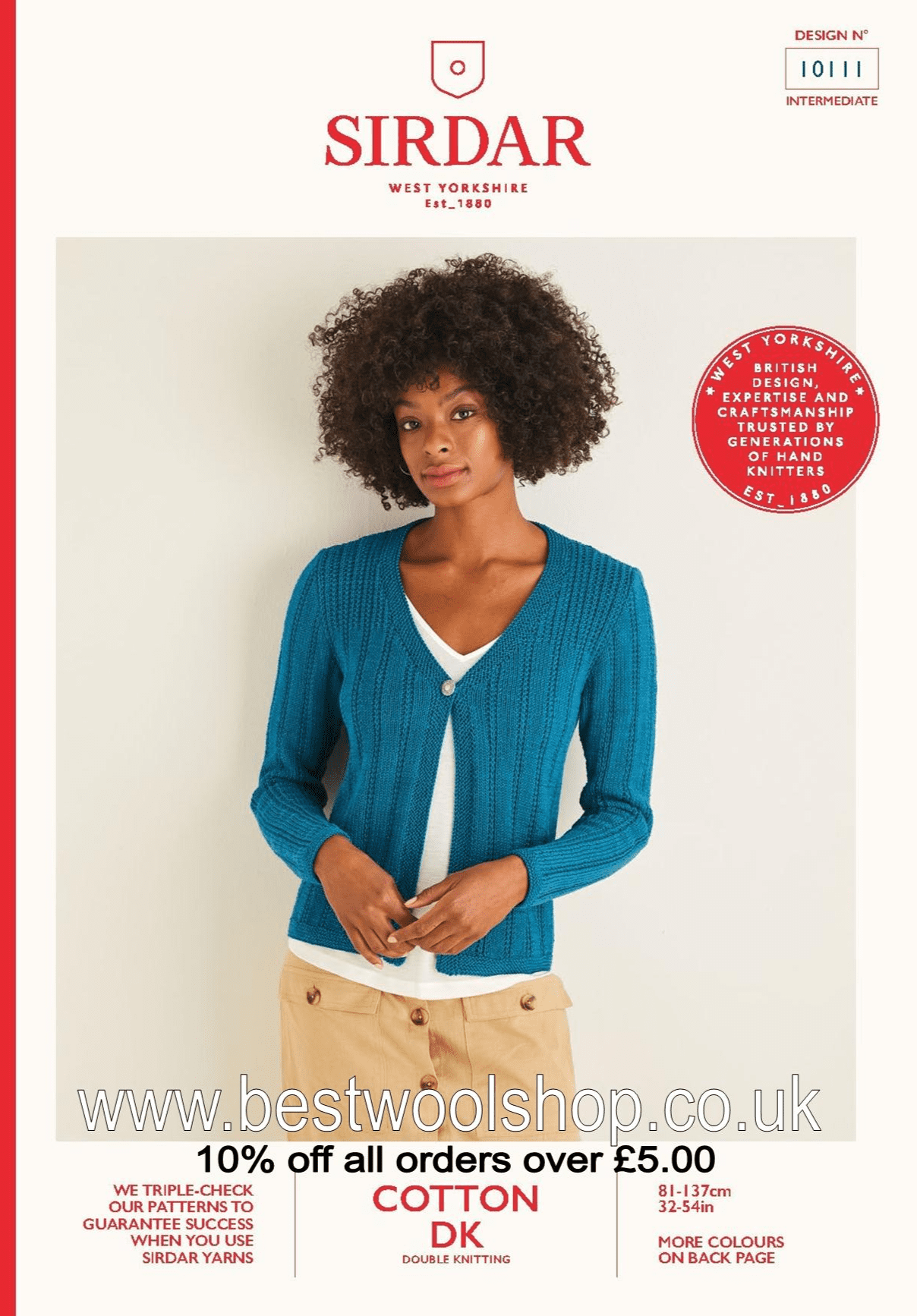 10111 PDF SIRDAR COTTON DK CARDIGAN KNITTING PATTERN CHEST SIZE 32