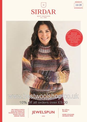 10139 PDF SIRDAR JEWELSPUN ARAN CHEVRON SLEEVED SWEATER KNITTING PATTERN 32"- 54"