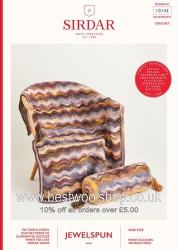 10143 SIRDAR JEWELSPUN ARAN BLANKET & ROLLED CHUSHION WITH TASSELS CROCHET PATTERN