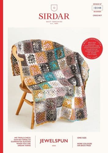10144 SIRDAR JEWELSPUN ARAN GRANNY SQUARE BLANKET CROCHET PATTERN