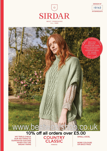 10163 PDF SIRDAR COUNTRY CLASSIC WORSTED ARAN PONCHO KNITTING PATTERN CHEST SIZE 34"-50"