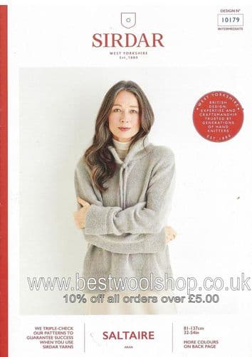 10179 PDF SIRDAR SALTAIRE ARAN HOODED SWEATER KNITTING PATTERN 32"- 54"