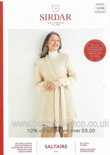10180 PDF SIRDAR SALTAIRE ARAN LONG LINE JACKET KNITTING PATTERN 32"- 54"